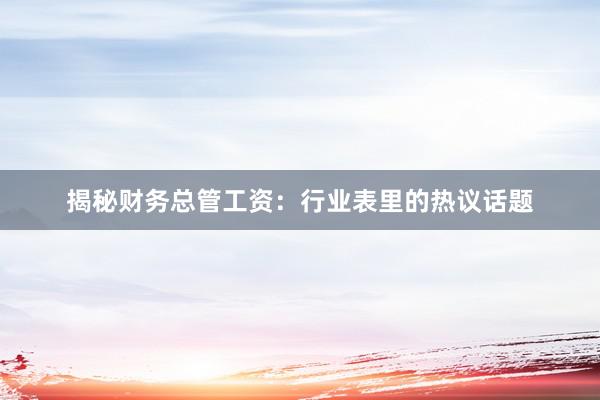 揭秘财务总管工资：行业表里的热议话题